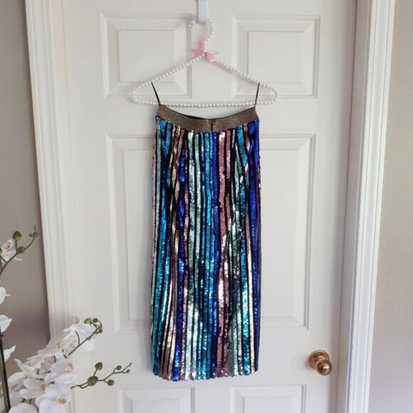 NWT Topshop multicoloured sequin stripe midi skirt, US 0 - Picture 4 of 4